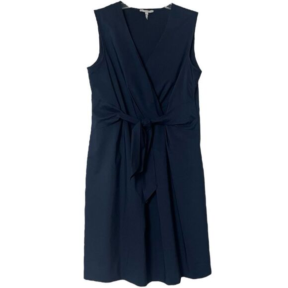 Hinson Wu Ellen Dress Faux Wrap Sleeveless Tie Front Navy Blue Knee Length Small - Picture 1 of 12